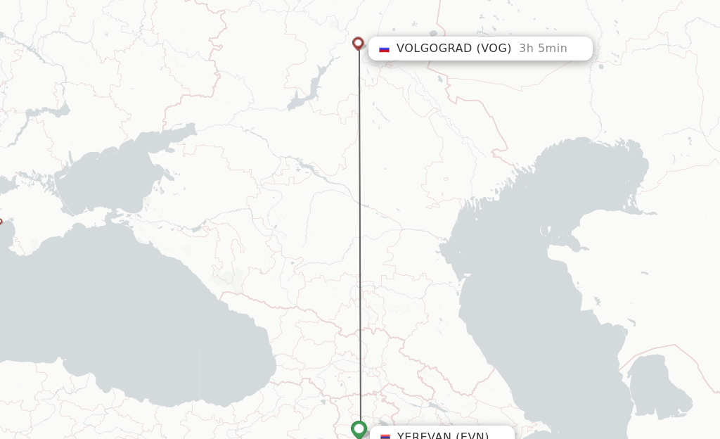 Flights from Yerevan to Volgograd route map