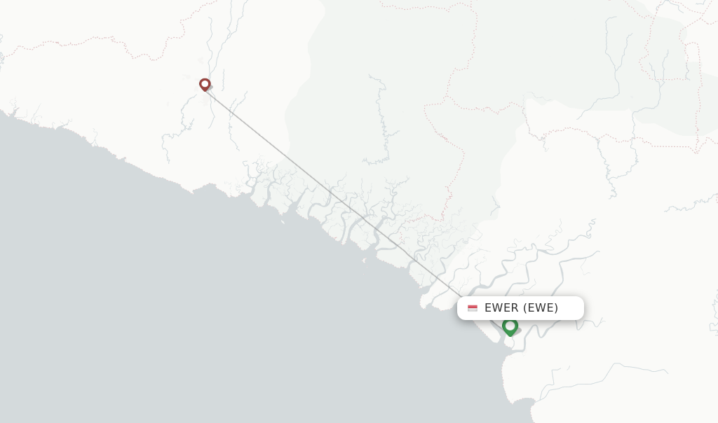 Route map with flights from Ewer with Wings Air