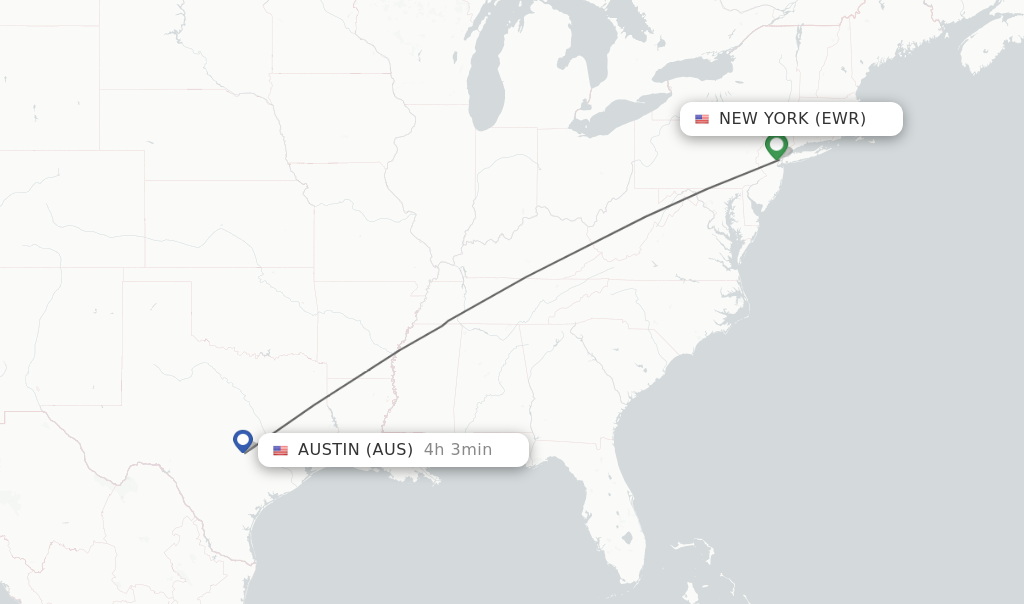 Flights from New York to Austin route map
