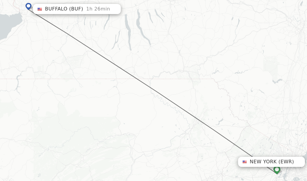 Flights from New York to Buffalo route map