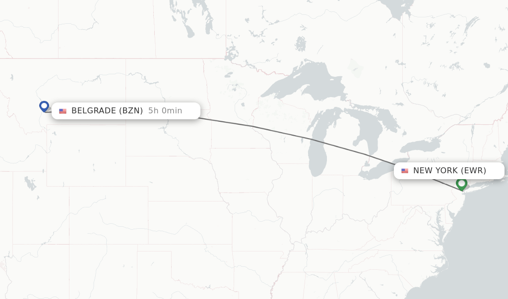 Flights from New York to Bozeman route map