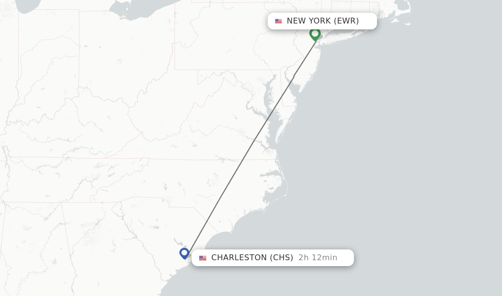 Flights from New York to Charleston route map
