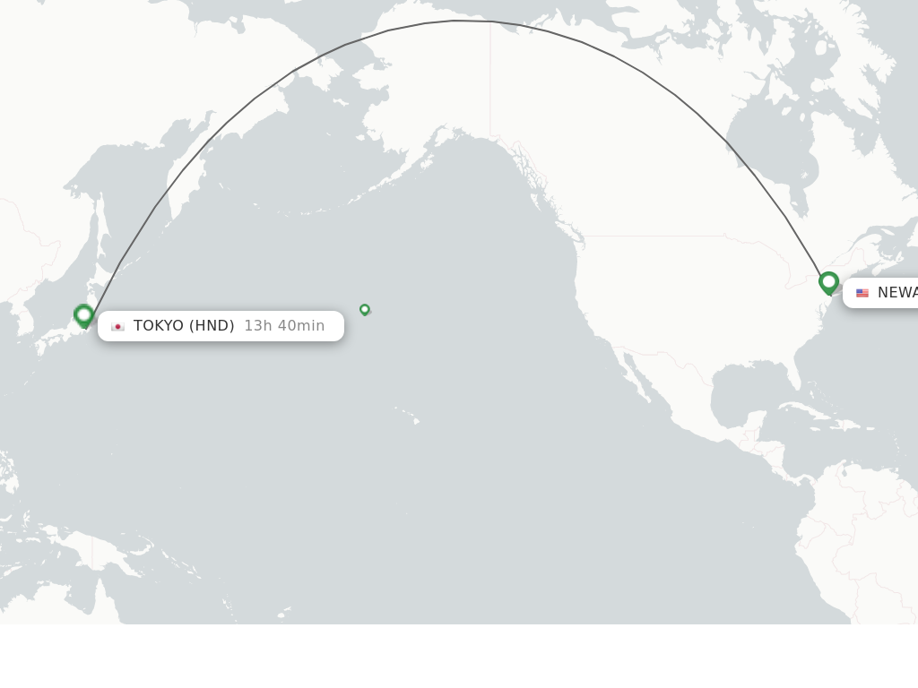 Flights from New York to Tokyo route map