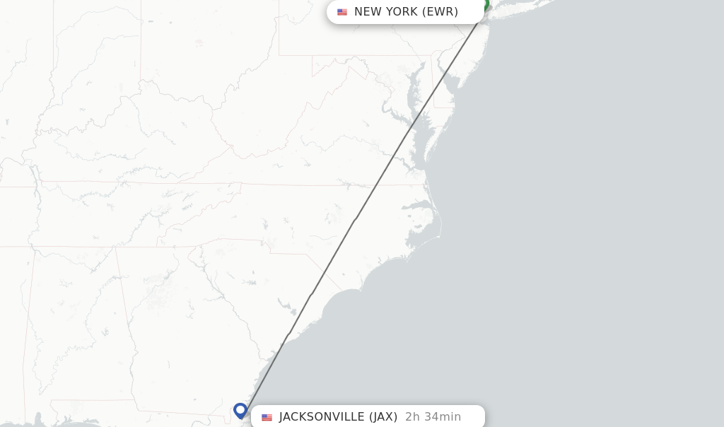 Flights from New York to Jacksonville route map