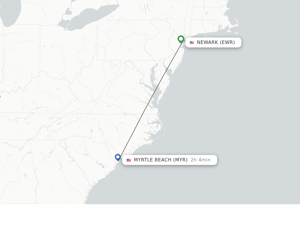 Flights from New York to Myrtle Beach route map
