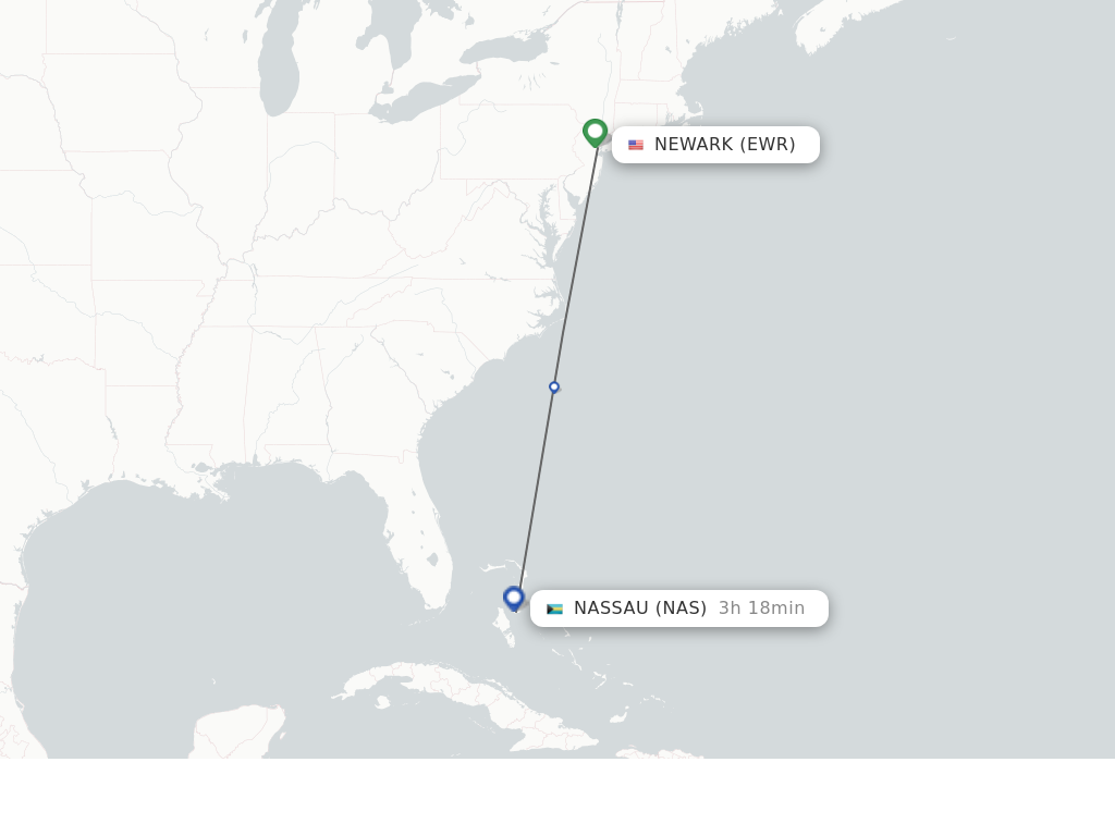 Flights from New York to Nassau route map