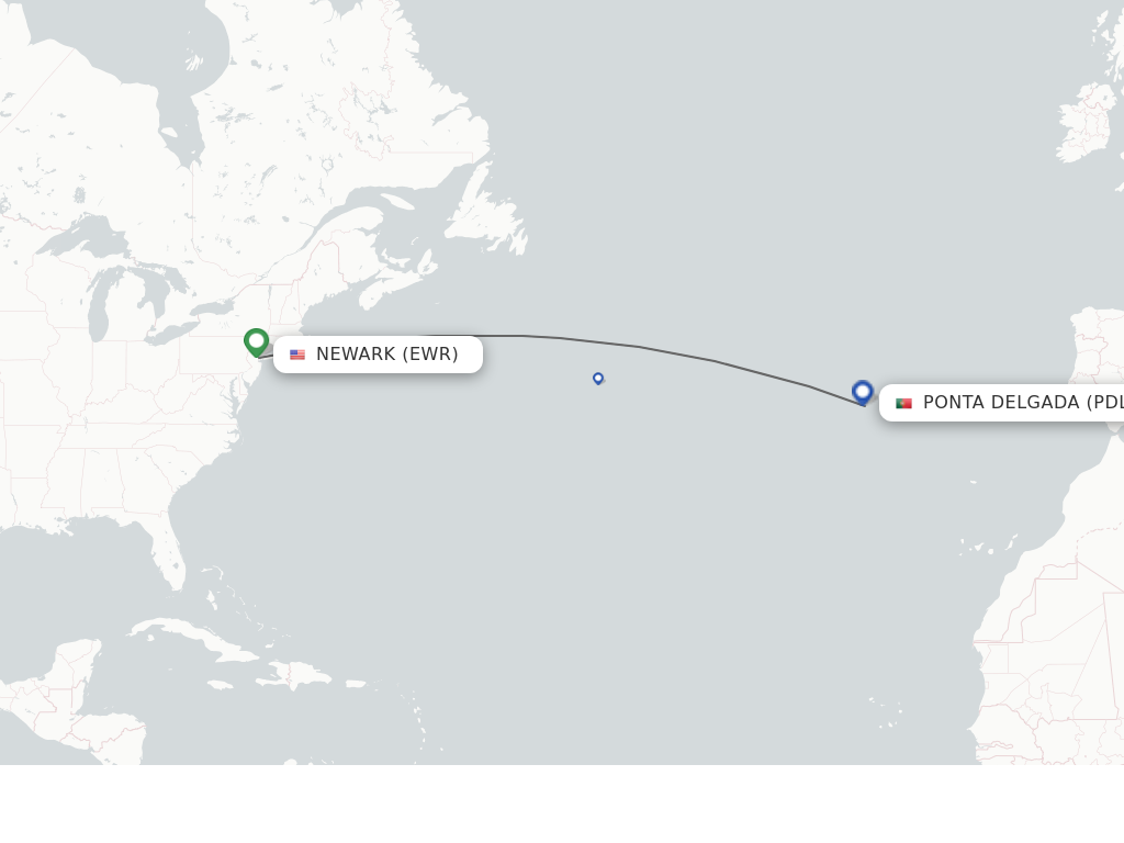 Flights from New York to Ponta Delgada (Azores) route map