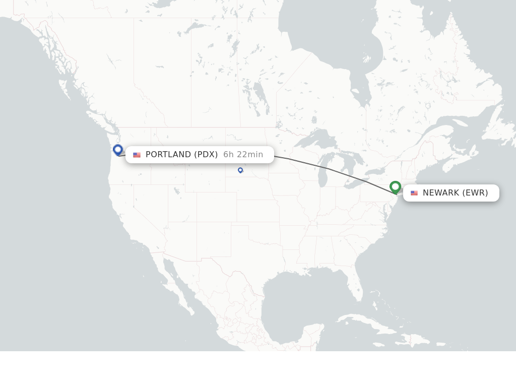 Flights from New York to Portland route map