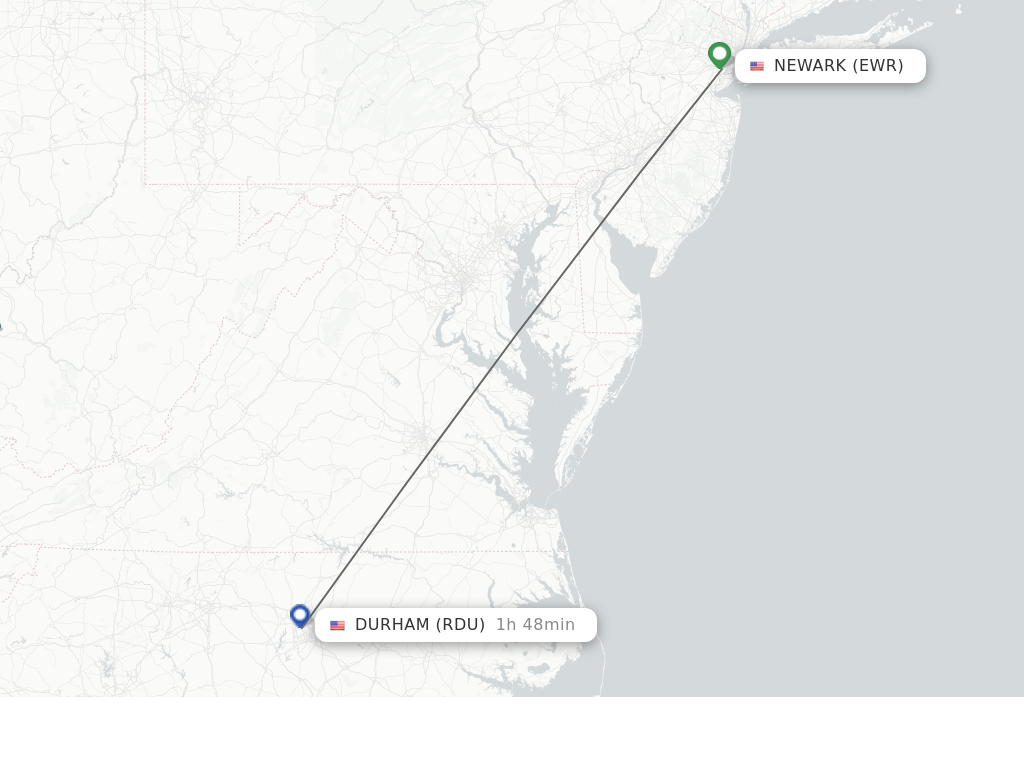 Flights from New York to Raleigh/Durham route map