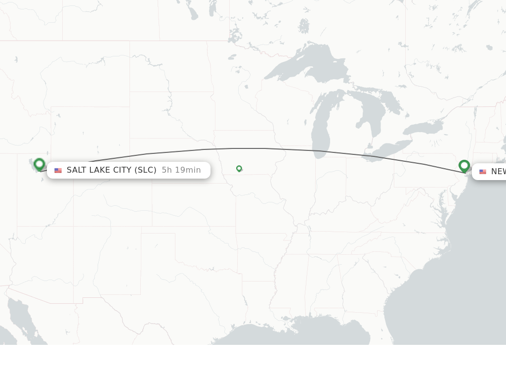 Flights from New York to Salt Lake City route map