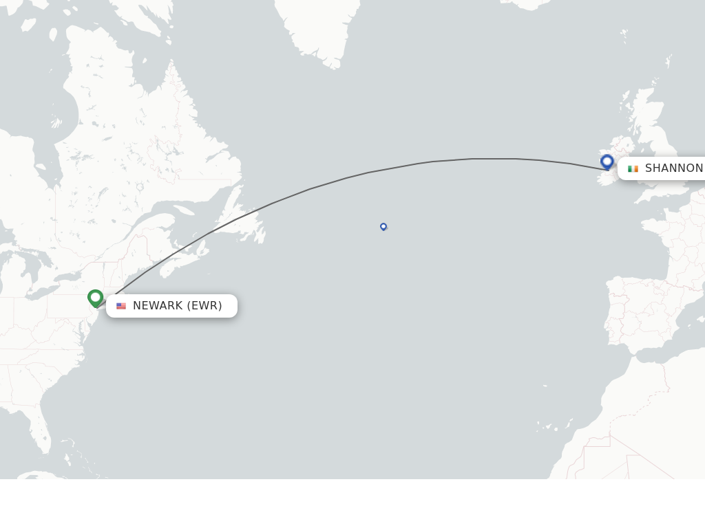 Flights from New York to Shannon route map