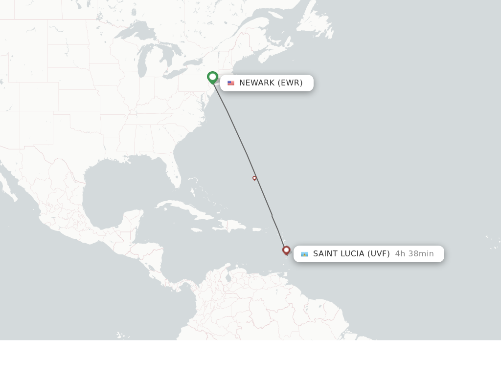 Flights from New York to Saint Lucia route map