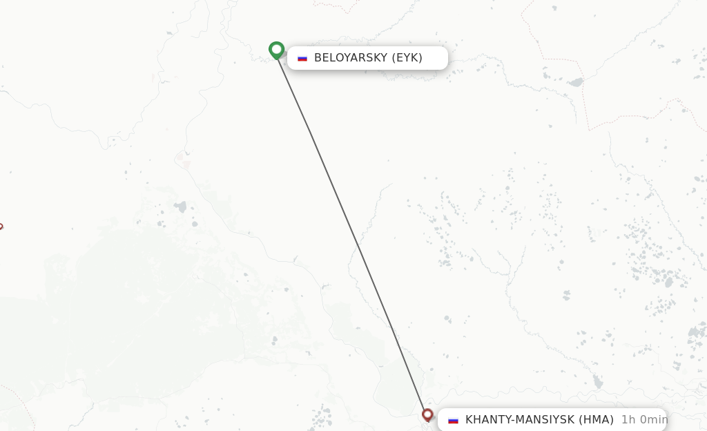 Flights from Beloyarsky to Khanty-Mansiysk route map