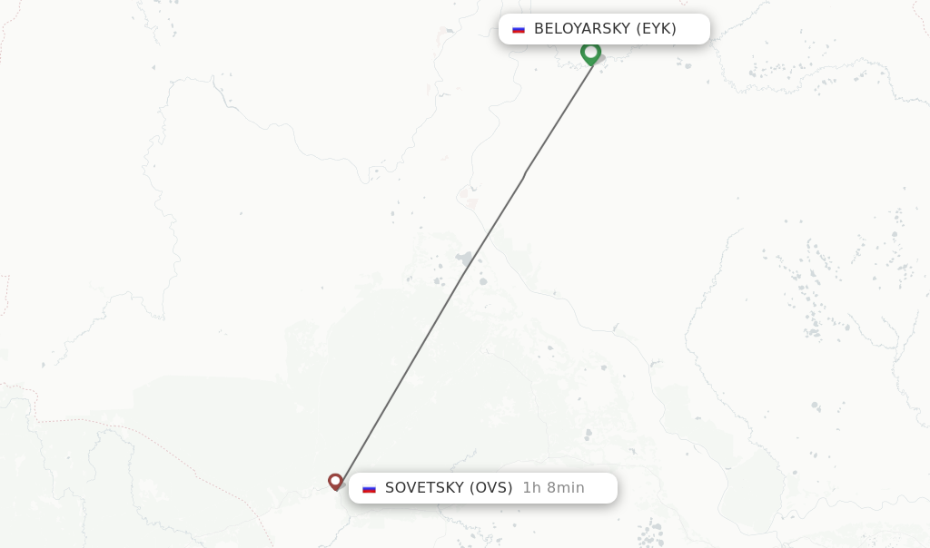 Flights from Beloyarsky to Sovetsky route map