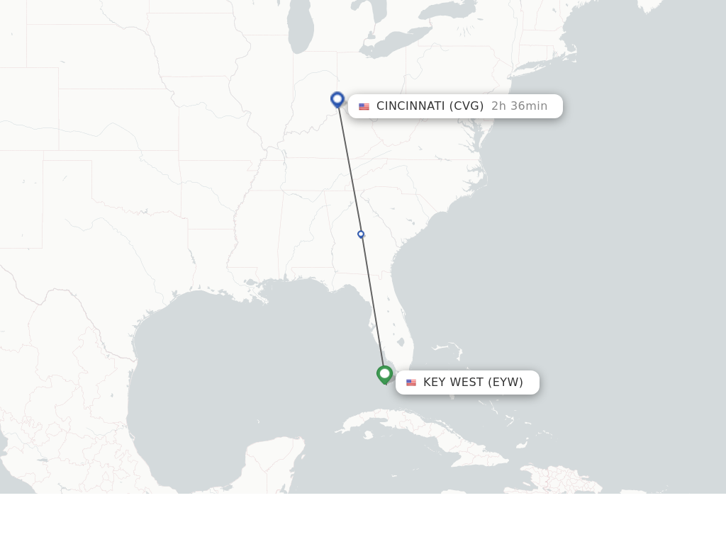 Flights from Key West to Cincinnati route map