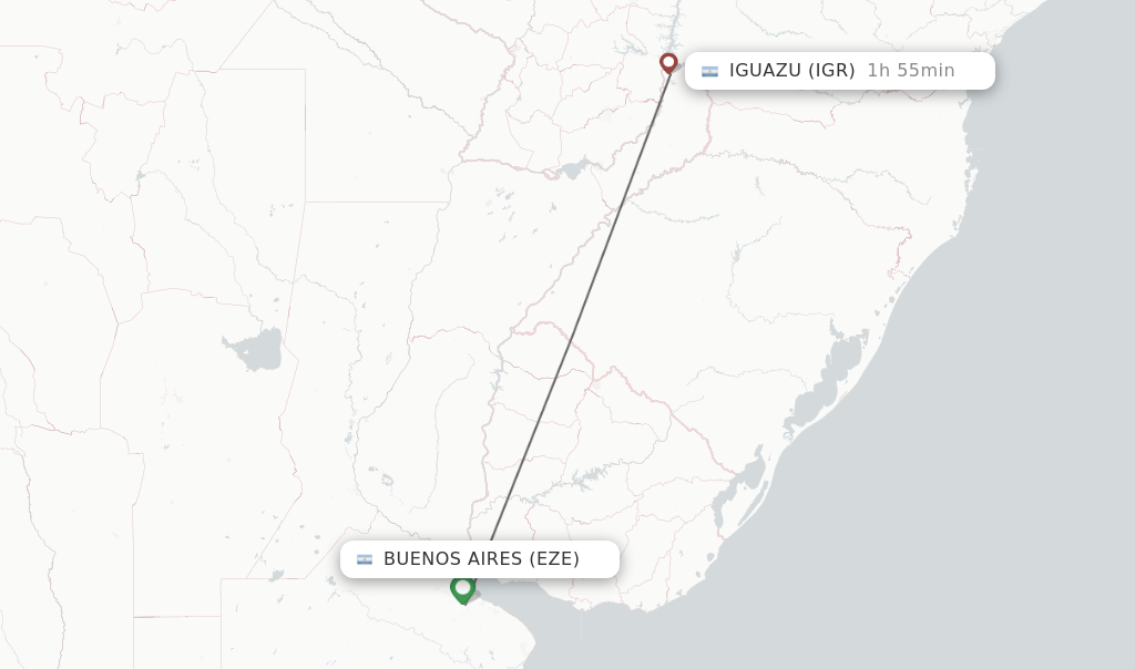 Flights from Buenos Aires to Iguazu route map