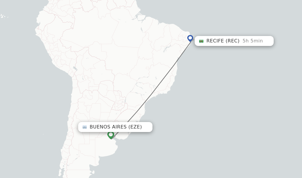 Flights from Buenos Aires to Recife route map
