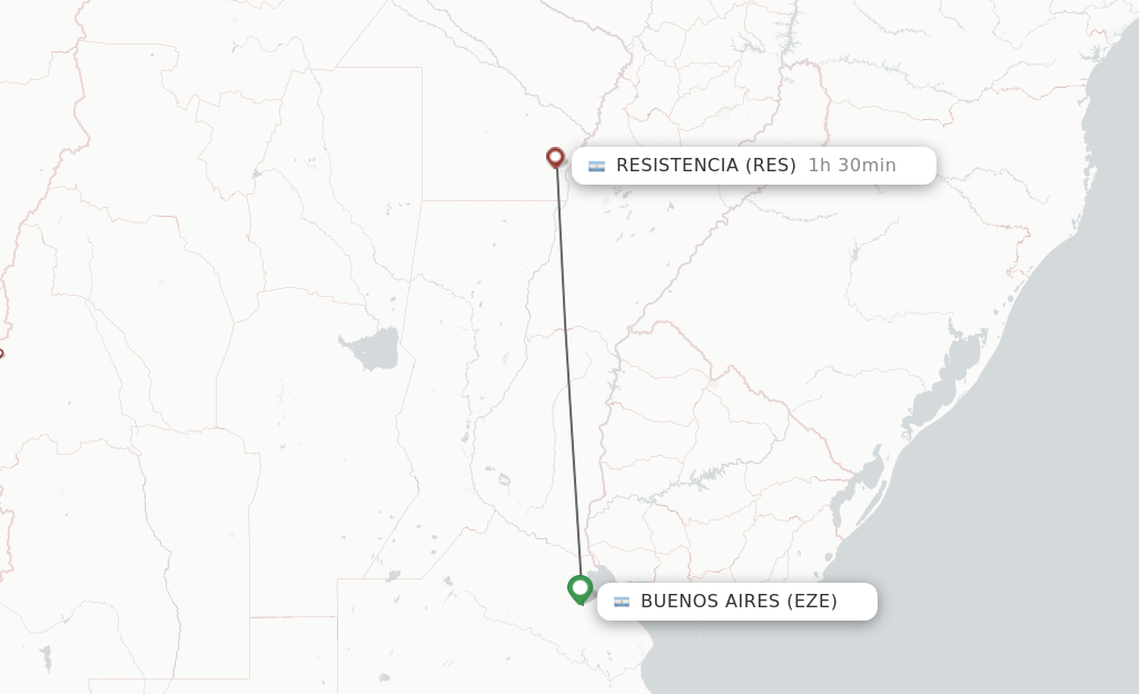 Flights from Buenos Aires to Resistencia route map