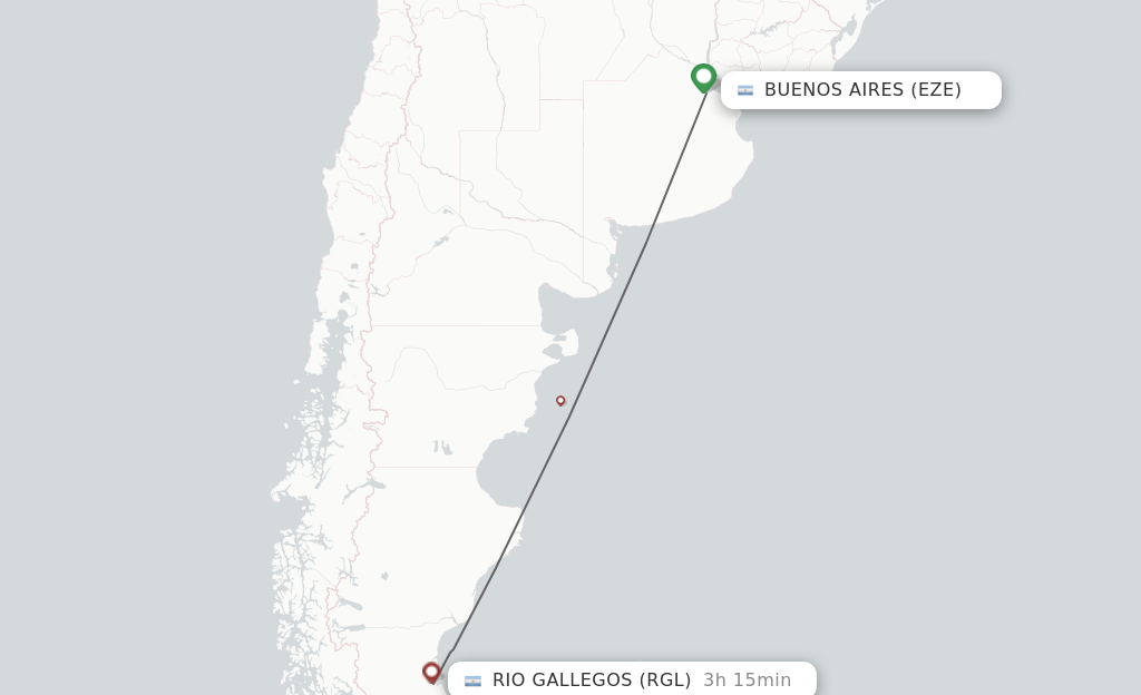 Flights from Buenos Aires to Rio Gallegos route map