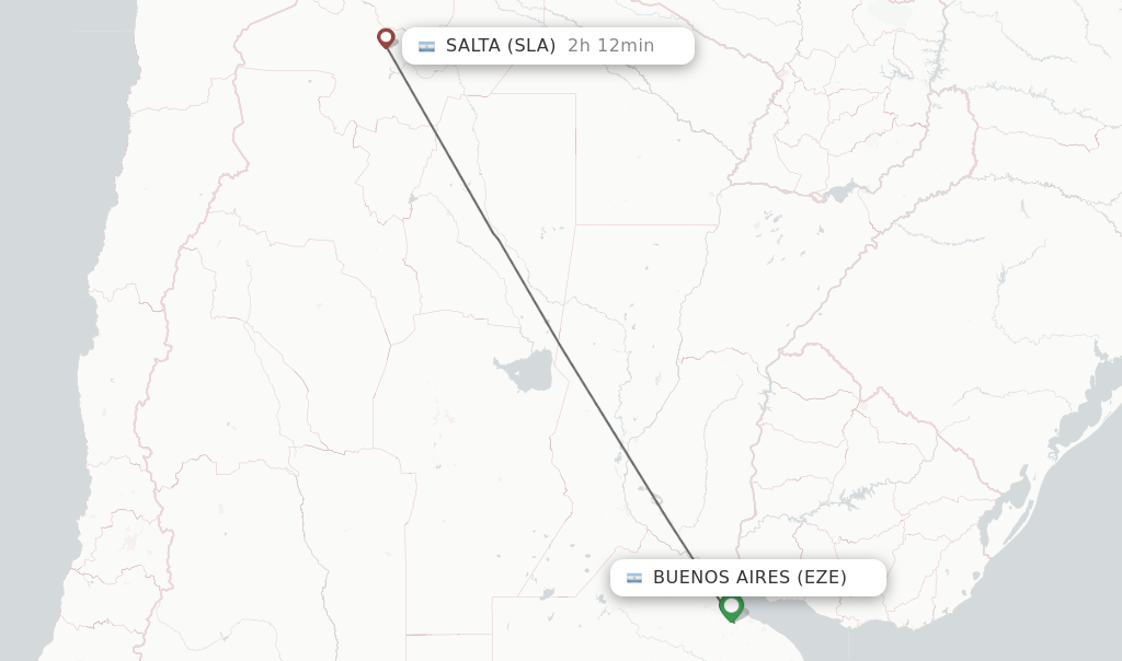 Flights from Buenos Aires to Salta route map