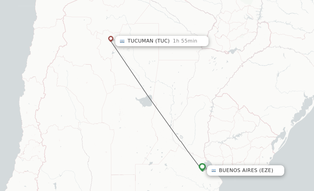 Flights from Buenos Aires to Tucuman route map