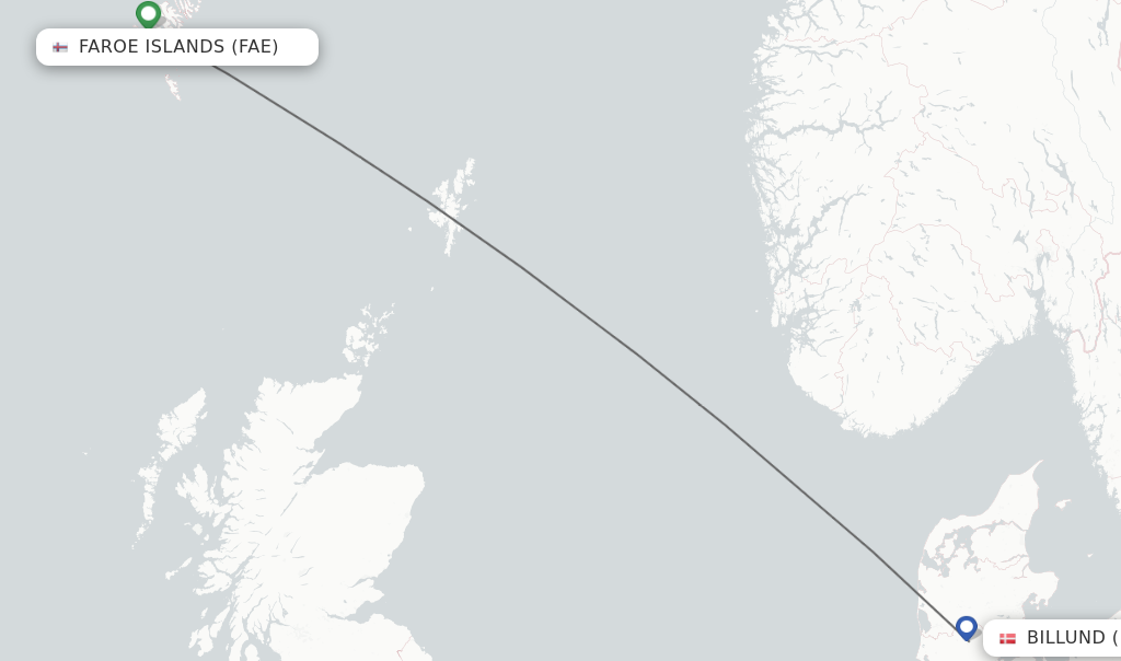 Flights from Faroe Islands to Billund route map