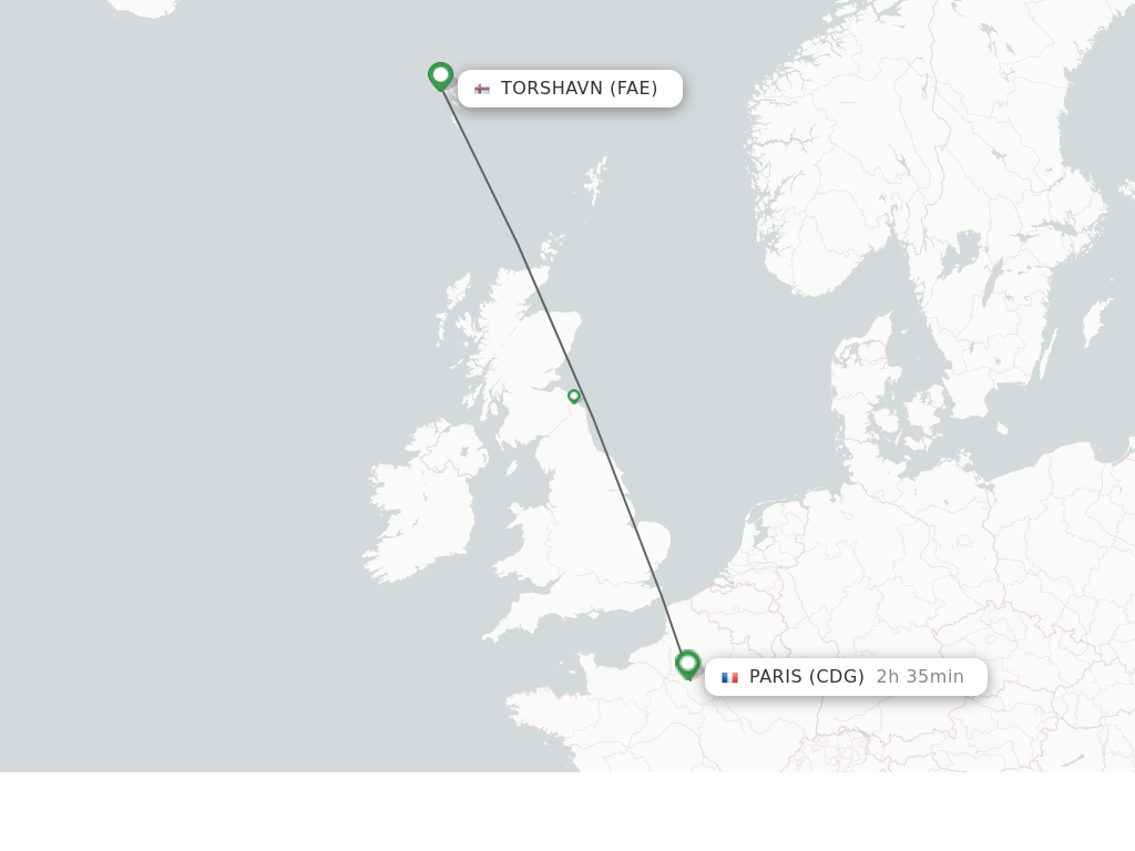 Flights from Faroe Islands to Paris route map