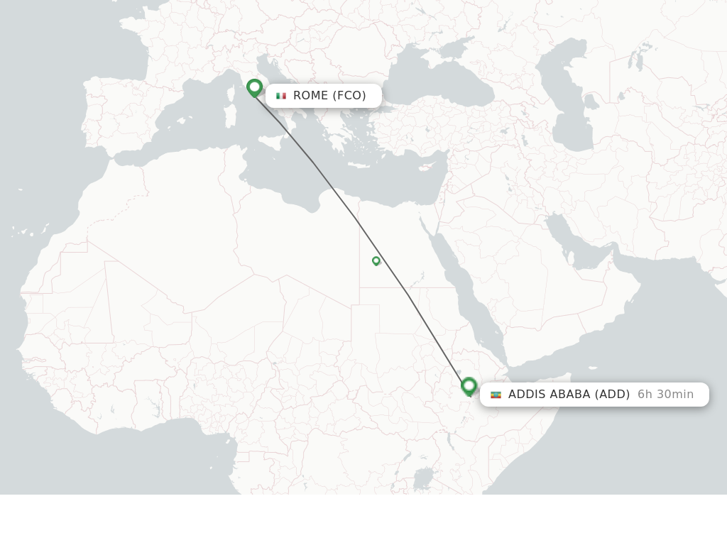 Flights from Rome to Addis Ababa route map