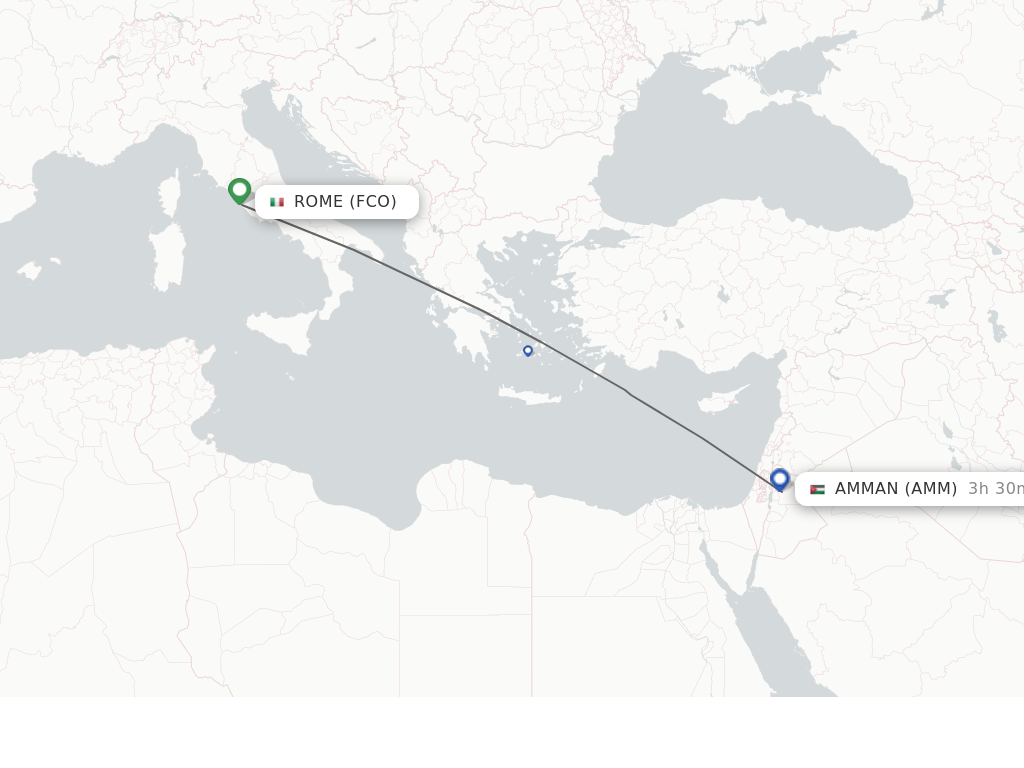 Flights from Rome to Amman route map