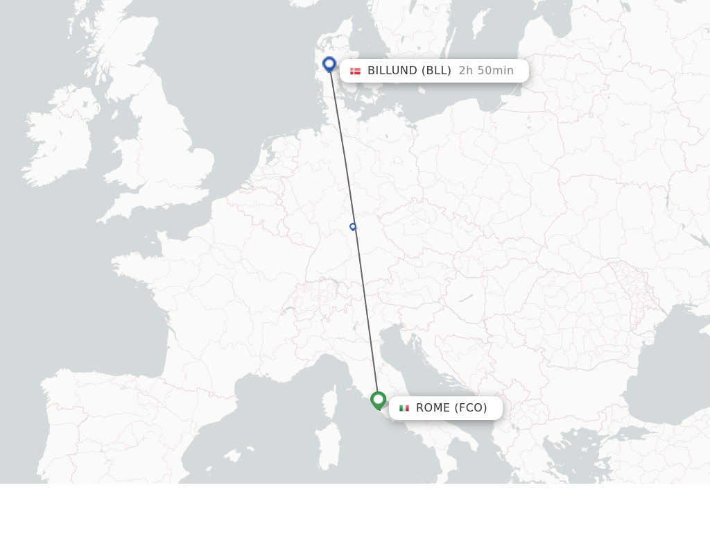 Flights from Rome to Billund route map