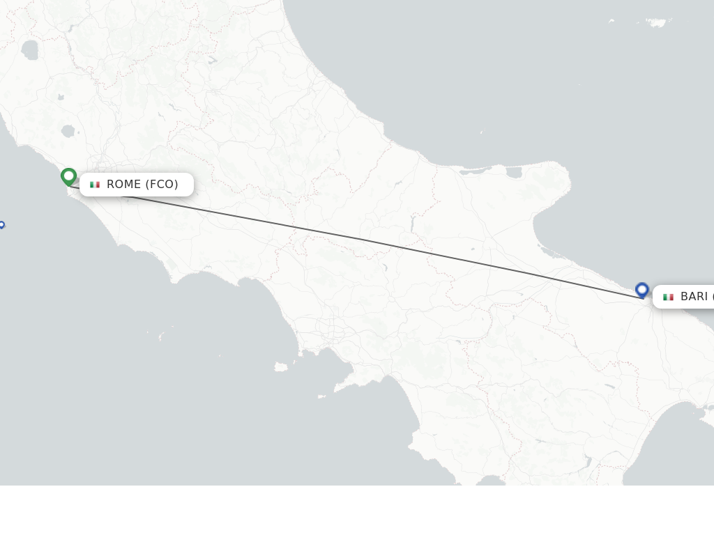 Flights from Rome to Bari route map