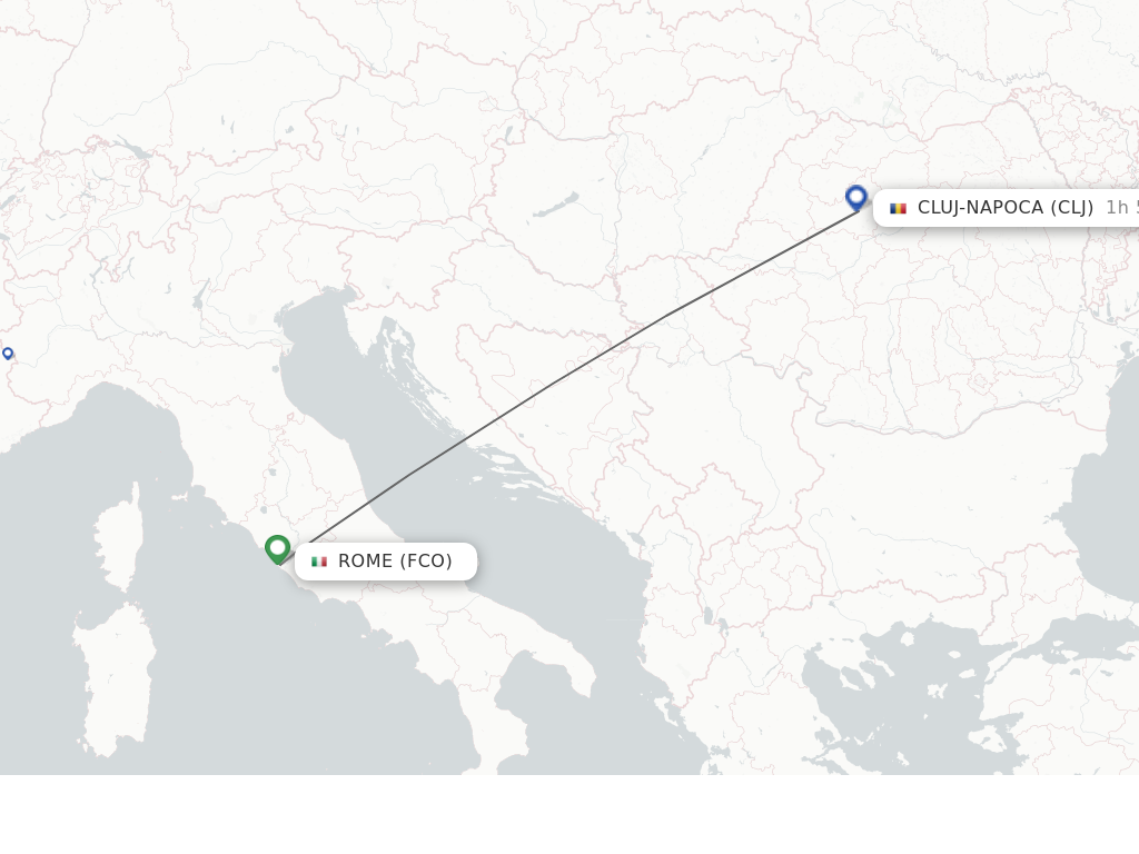 Flights from Rome to Cluj-Napoca route map