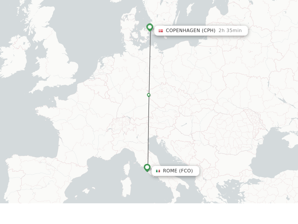 Flights from Rome to Copenhagen route map