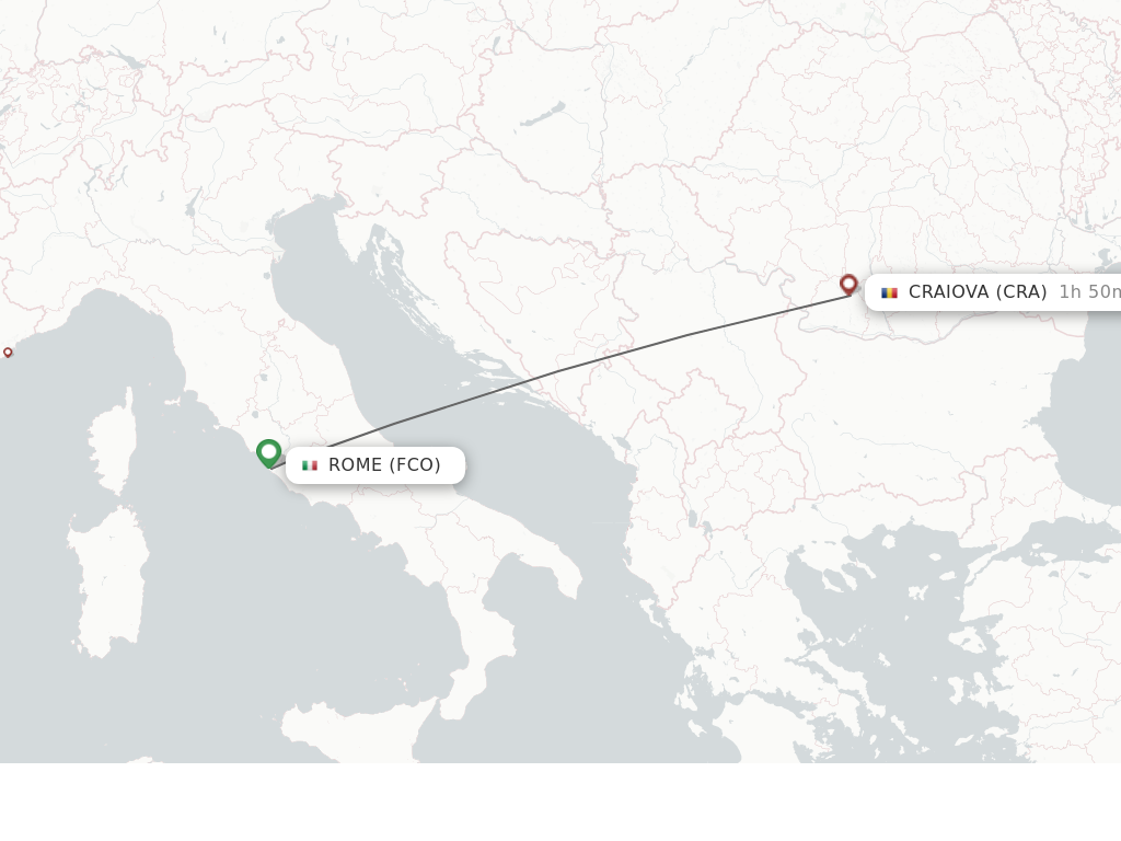Flights from Rome to Craiova route map