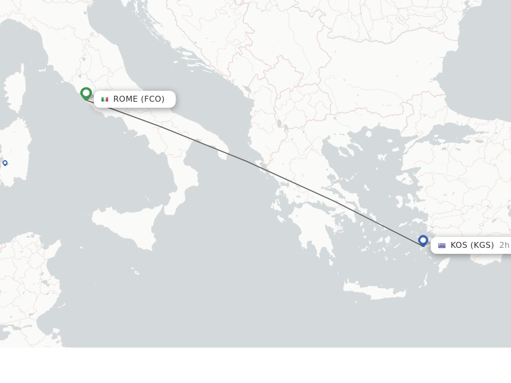 Flights from Kos to Rome route map