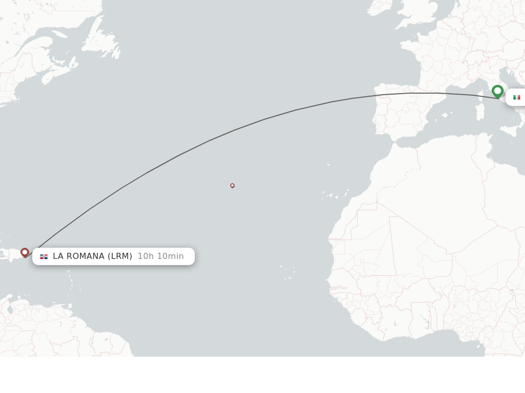 Flights from Rome to La Romana route map