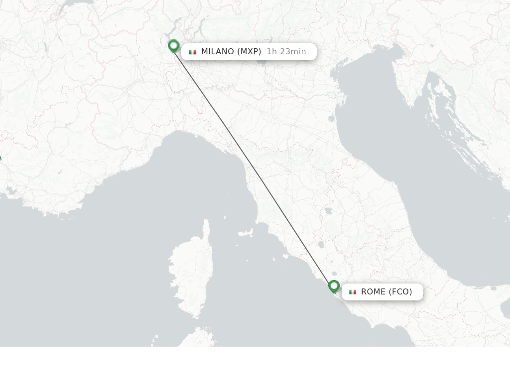 Flights from Rome to Milan route map
