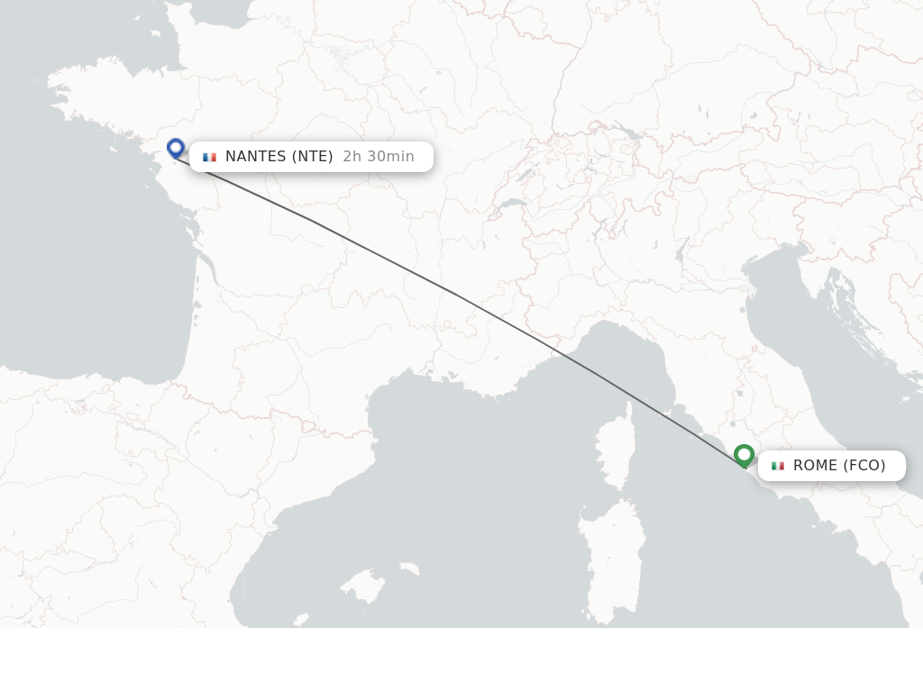 Flights from Rome to Nantes route map