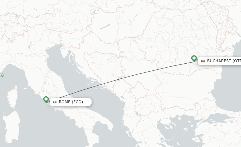 Flights from Rome to Bucharest route map