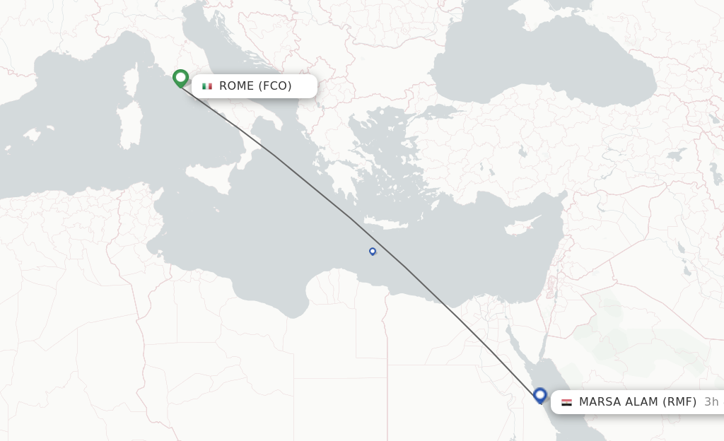 Flights from Rome to Marsa Alam route map