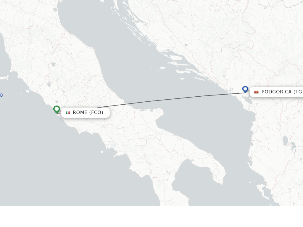 Flights from Rome to Podgorica route map