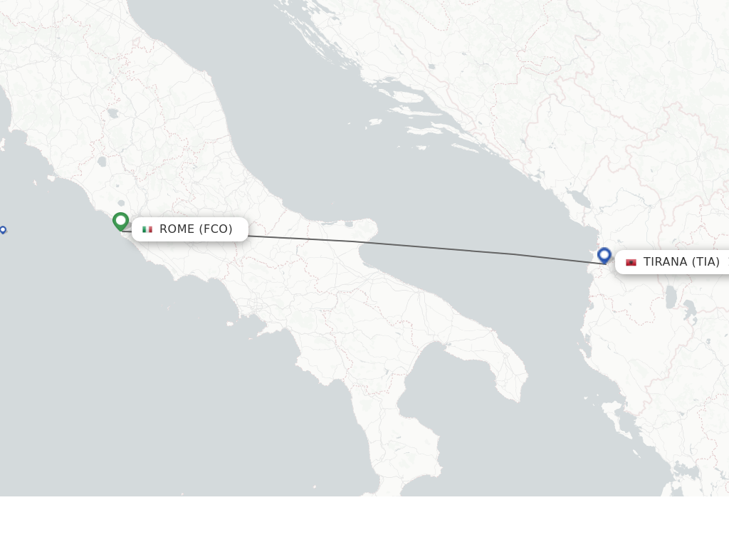 Flights from Rome to Tirana route map