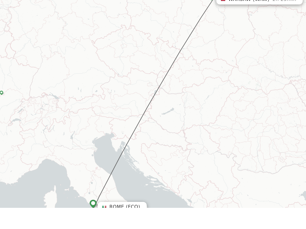 Flights from Rome to Warsaw route map