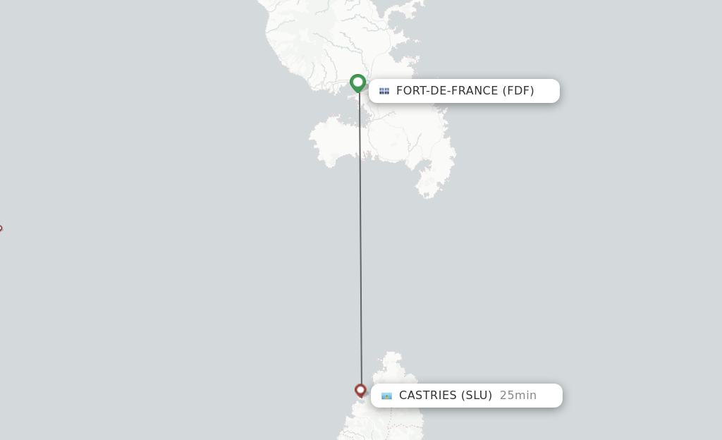 Flights from Fort De France to Saint Lucia route map