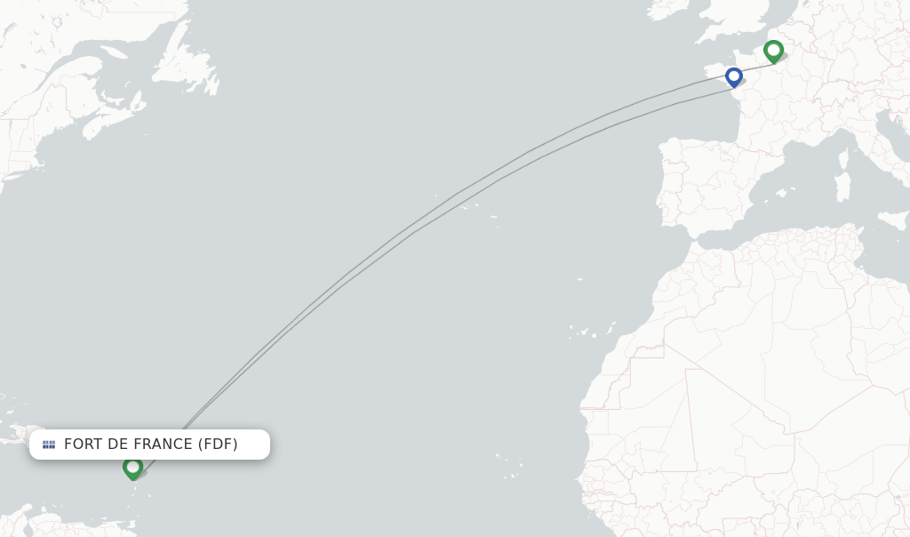 Route map with flights from Fort De France with Corsair