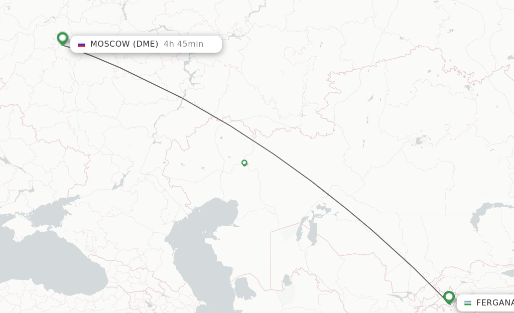 Flights from Fergana to Moscow route map