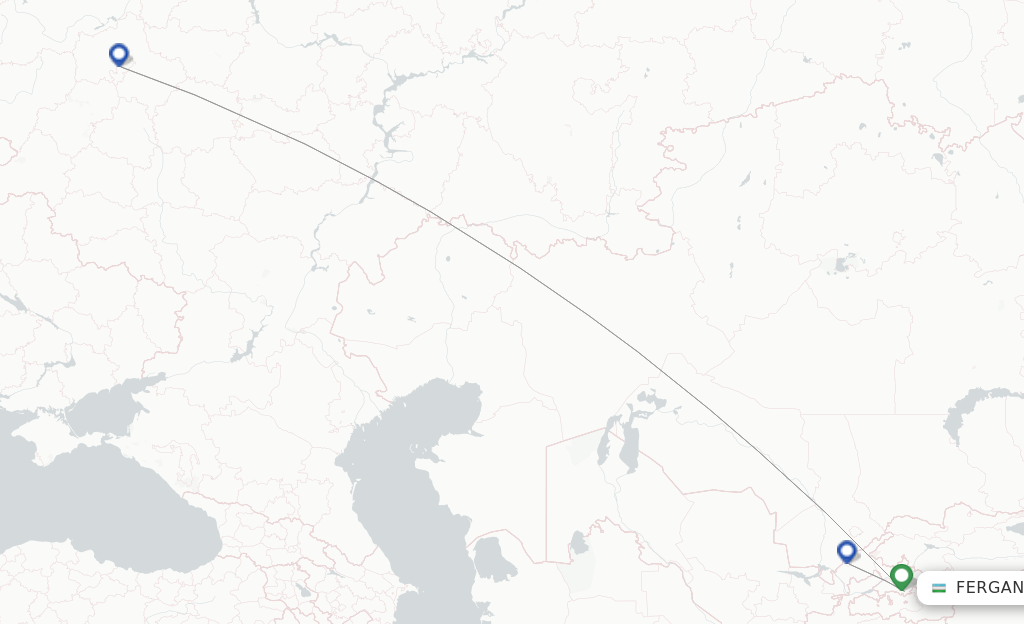 Route map with flights from Fergana with Taban Air