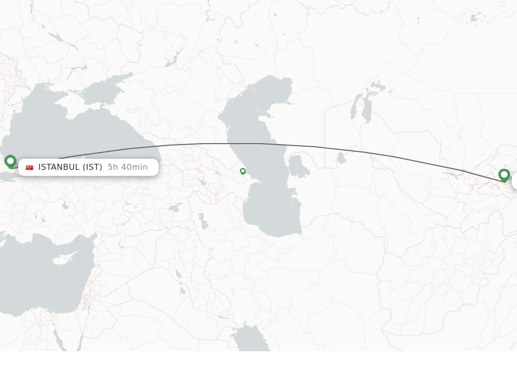 Flights from Fergana to Istanbul route map