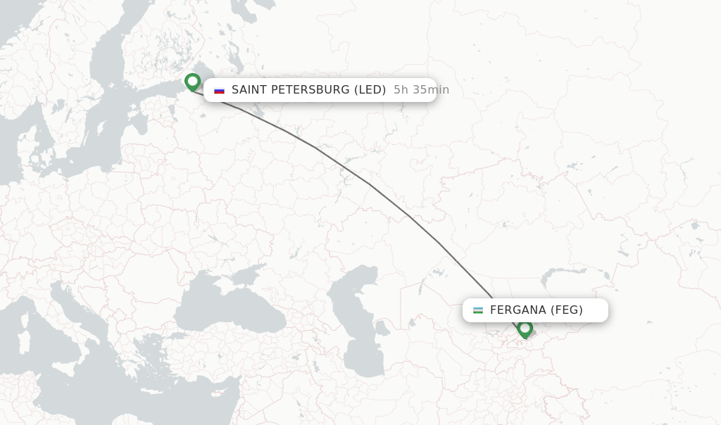 Flights from Fergana to Saint Petersburg route map