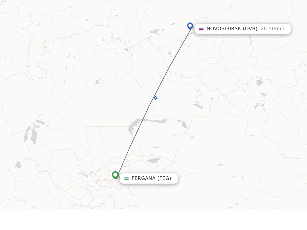 Flights from Fergana to Novosibirsk route map